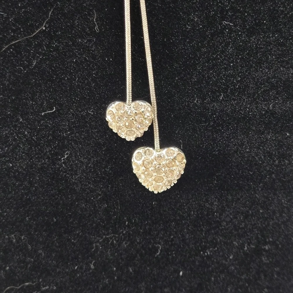 Silvertone Necklace Rhinestone Hearts with Pink and White Rhinestone Bracelet